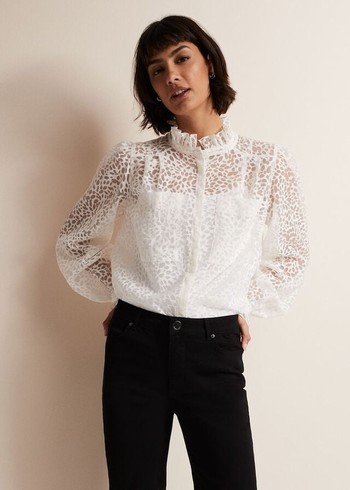 Phase Eight Astella Ruffle Burnout Shirts White Canada | IORBSQ-186